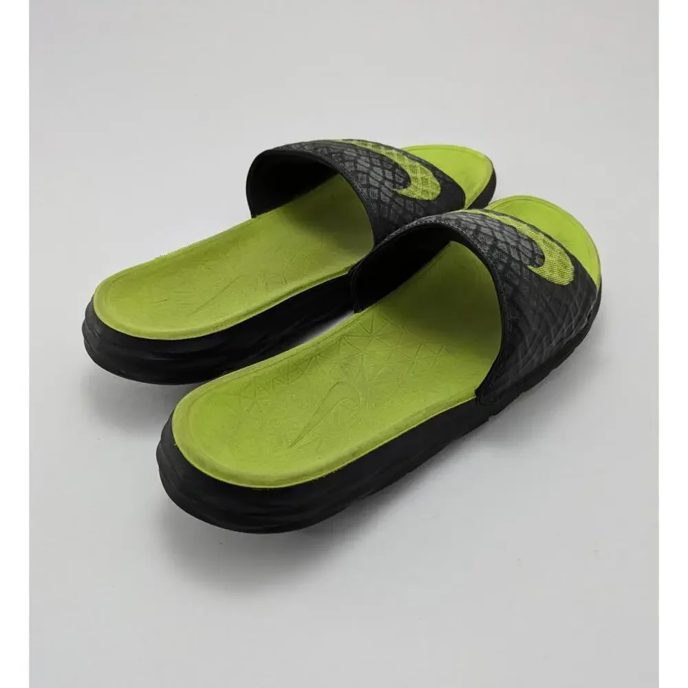 Mens Nike Benassi Solarsoft Black Volt Yellow Slide Sandals 705474-070 Size 12